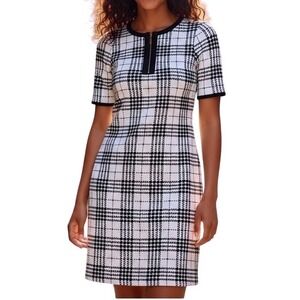 TACERA Houndstooth Dress Faux Leather Trim Workwear Women's Size M